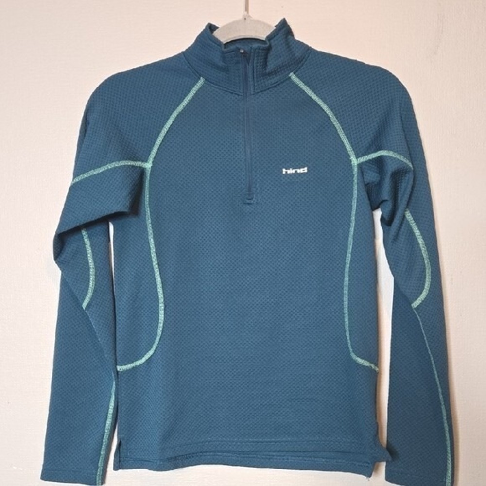 Hind Teal Quarter Zip Long Sleeve Athletic Shirt, Contrast Stitching, Teal, XS